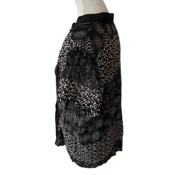 NY Collection Black and White Pattern Short Sleeve Blouse Sheer Size Large - Picture 2 of 10